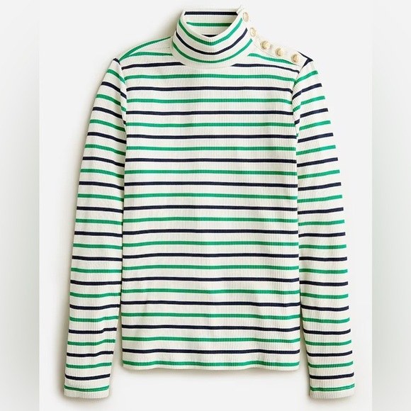 J. Crew Vintage Ribbed Striped Green Blue White Turtleneck with Buttons Size XS - Picture 1 of 8